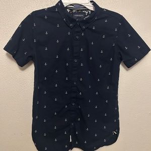 Anchor print navy blue button up shirt size 11/12